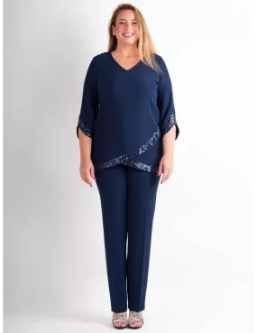 Blue Sequin Blazer and Pants Outfit Set