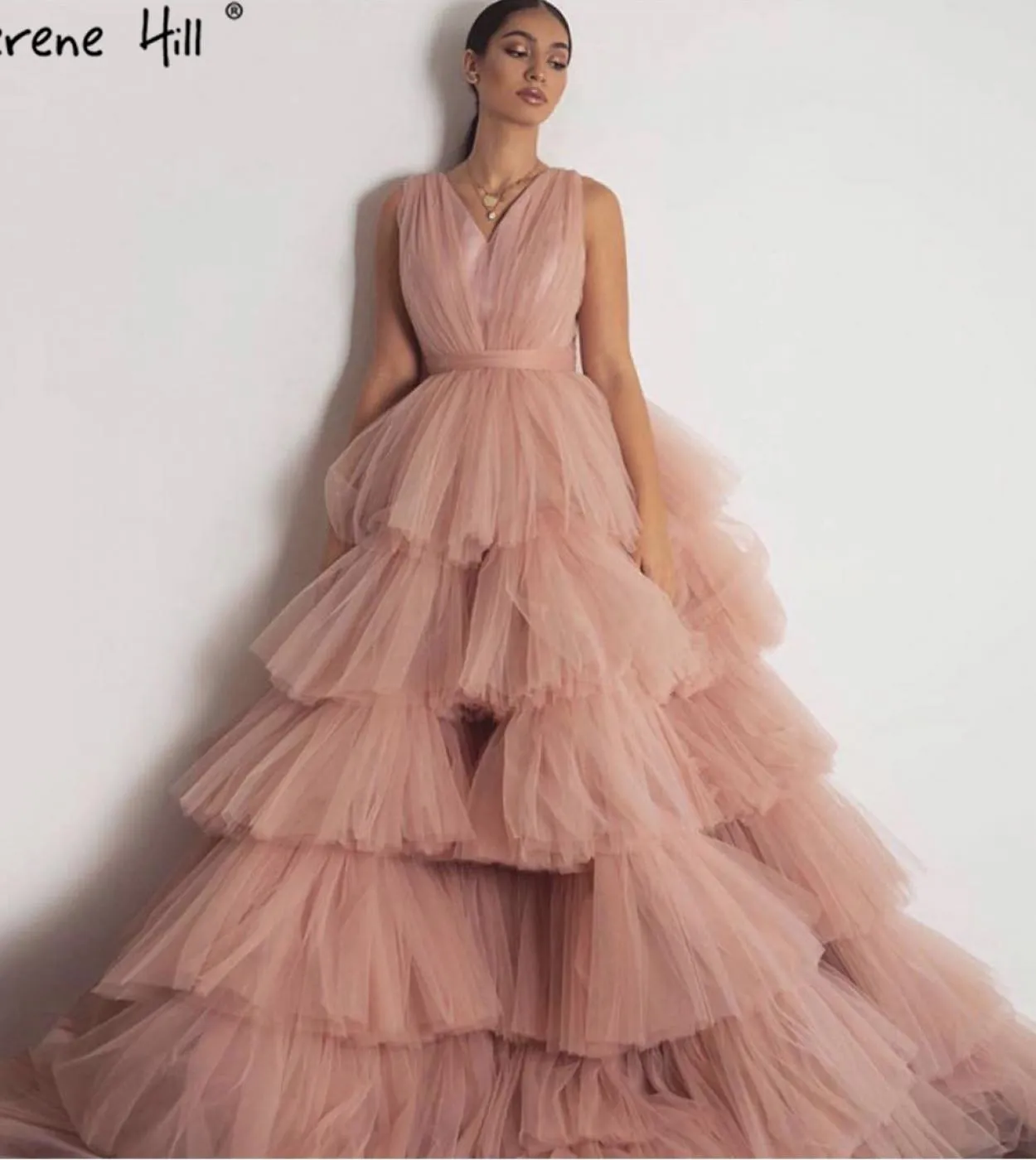 Elegant Layered Tulle Formal Dress High Low Champagne Ball Gown 2023 New Evening Dresses