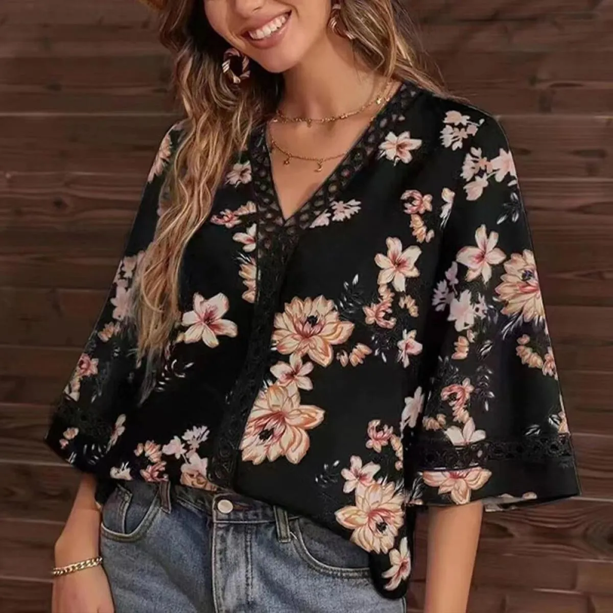 Bohemian Women's Top for Clothing 2024 Pullover Slim Casual Summer Female Fashion Beach Holiday Floral T-shirt