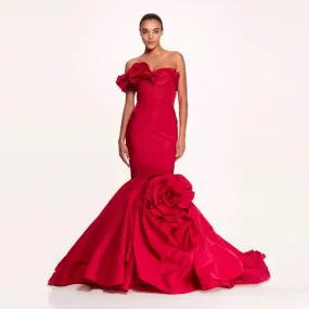 Abiti da sera rossi a sirena con maniche arricciate eleganti. Abito elegante da cerimonia con fiori per donne 2024 sera D Para M