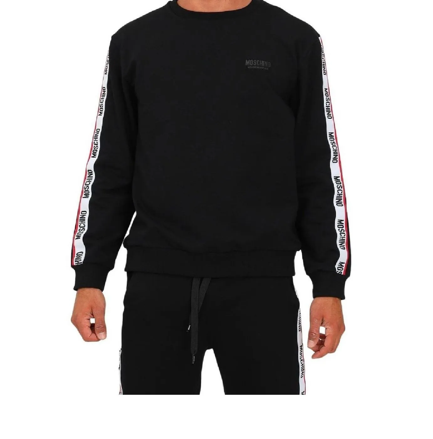 Black Moschino Sweater with Side Stripes and Interior Pocket