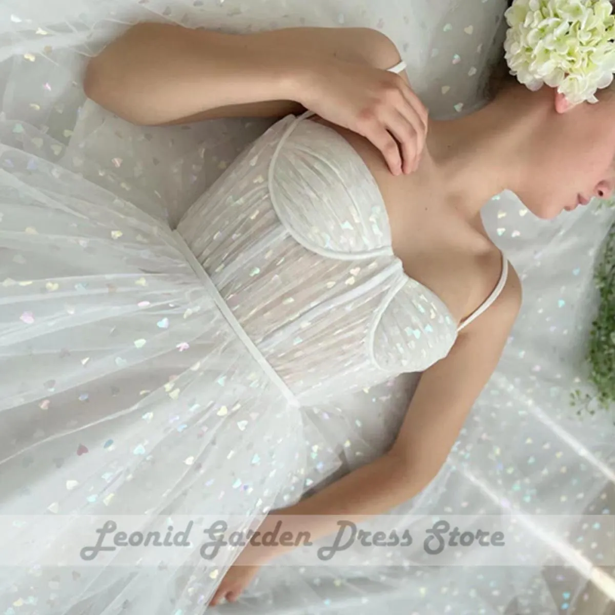 Elegant A Line 2023 Sweetheart Spaghetti Strap Tulle Graduation Evening Dresses Dotted Elegant Party Dress